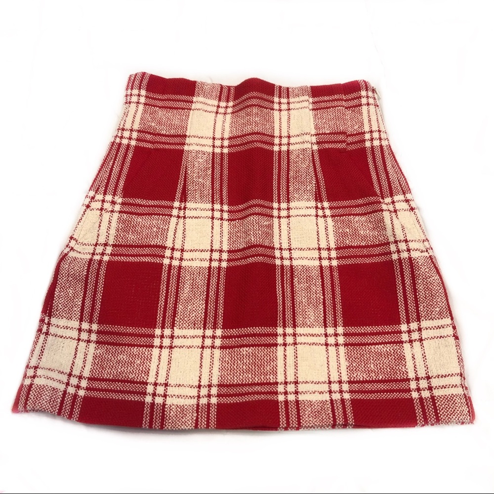 NWT Zara Red & White High Rise Textured Weave Plaid Mini Skirt - Picture 4 of 12